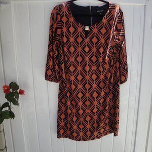 Kalijati Womens 3/4 Sleeves Dress Size 14 Knee Length Orange-Blue Shift Knit